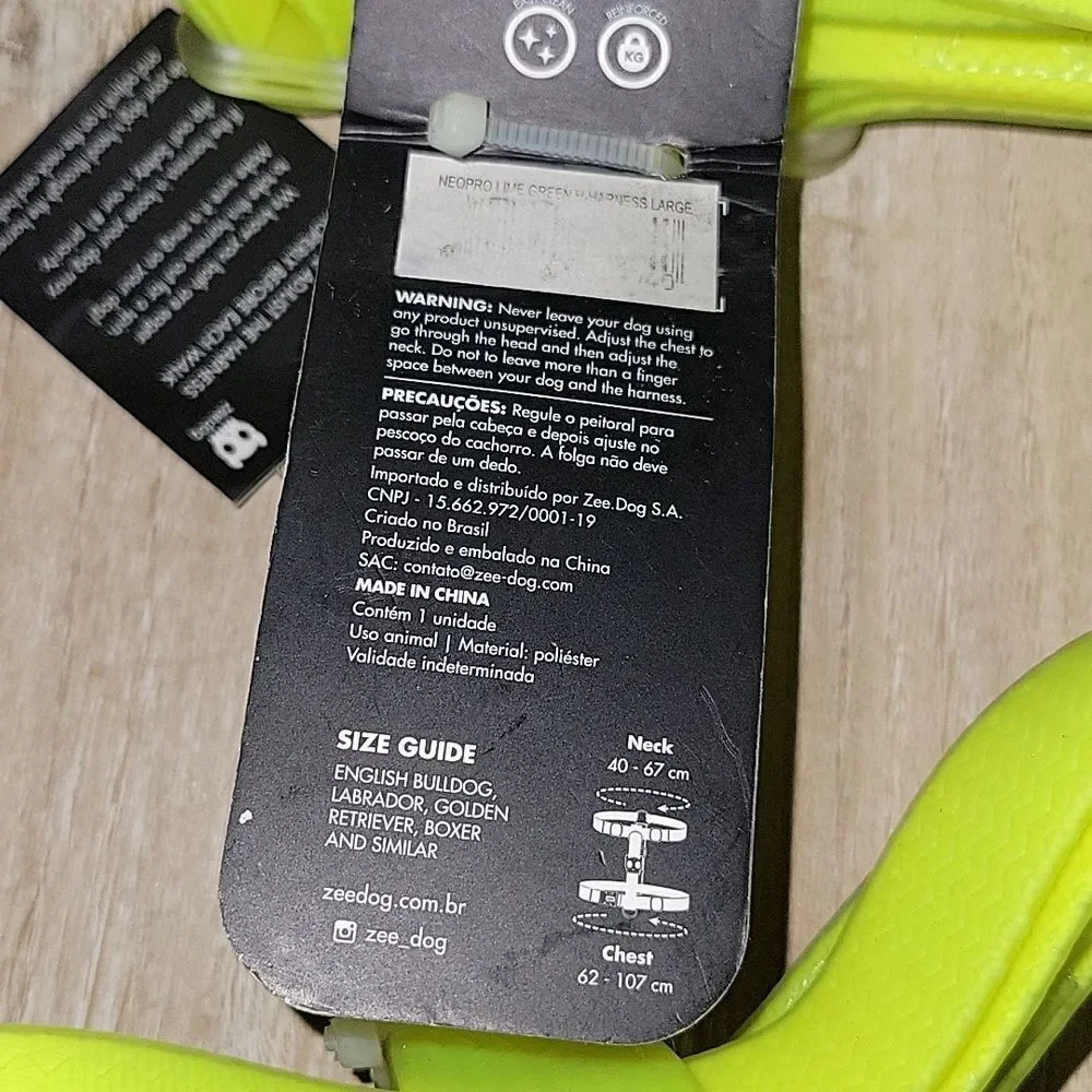 ZEE.DOG NeoPro Lime Dog H-Harness | Weatherproof | Water Resistant Zee Dog